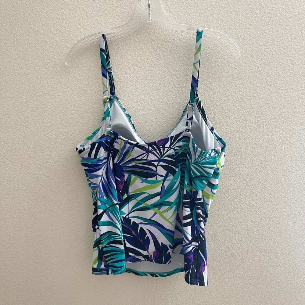 Trimshaper Womens Tropical Floral‎ Ruffle Tankini Swim Top Blue Teal Purple 16